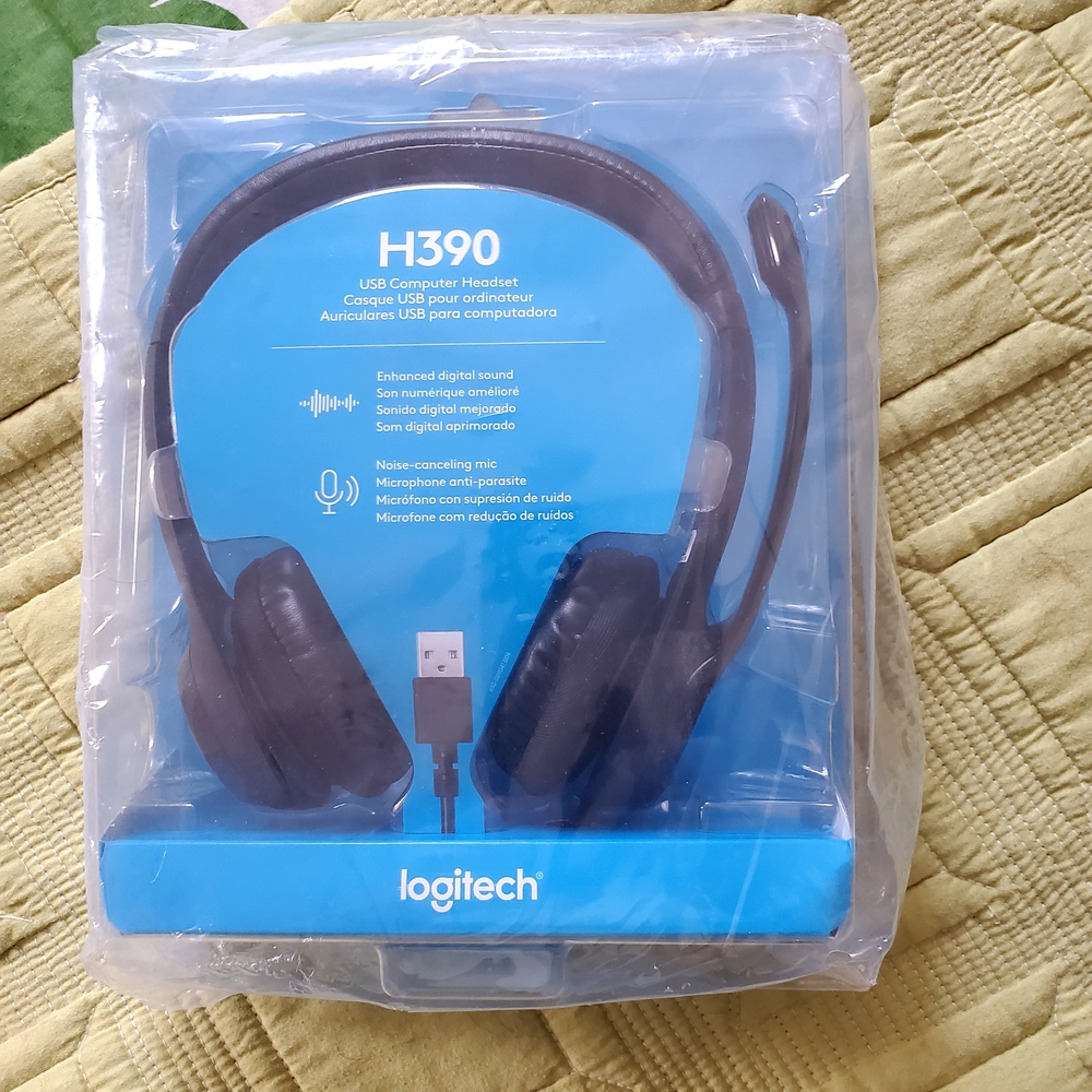 Brand New In Box. Never Opened.  Logitech H390 USB Headset - Black